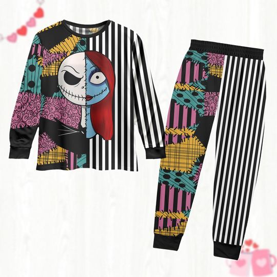 Disney Couple Long Sleeve Pajamas, Nightmare Before Christmas Shirt, Jack And Sally Women Pajamas, Funny Pajamas Set, Valentines Gift