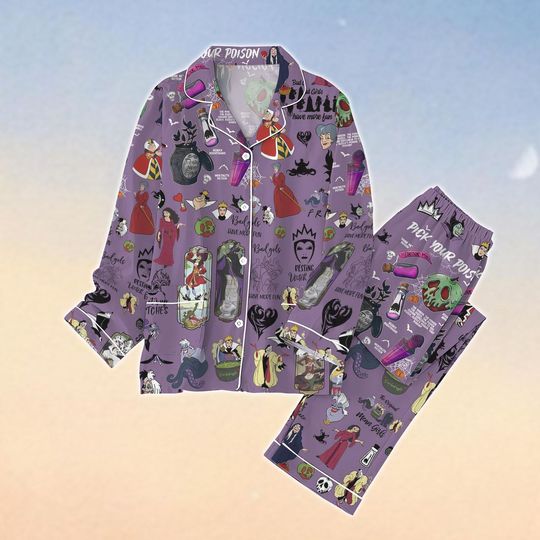 Disney Villains Pajamas Set, Magic Kingdom Shirt, Maleficent, Ursula, Evil Queen Women Pajamas, Bad Witches Shirt, Disney Birthday Gift
