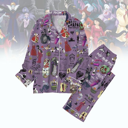 Disney Villain Pajamas Set, Bad Witches Villains Sleepwear, Maleficent Evil Queen Shirt, Witchy Pajamas Pants, Ursula Cruella Loungewear