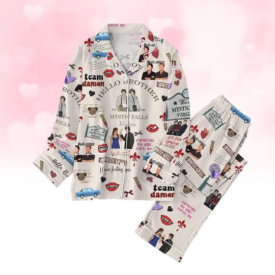 Mystic Falls Virginia Thick Pajamas Set, Vampire Diares Holiday Pajamas, Hello Brother The Vampire Sleepwear, Tv Show Merch Shirts