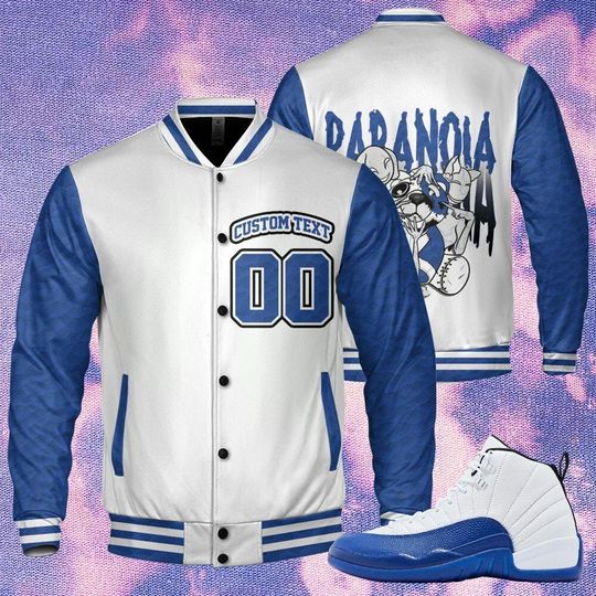 AJ 12 Blueberry Unisex Varsity Jacket, Paranoia BER Varsity Custom, Personalized Varsity Jacket