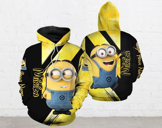 Cute Minion Cartoon Hoodie 3D, Minion Hoodie 3D, Cartoon Hoodie 3D, Hoodie 3D For Men Women.
