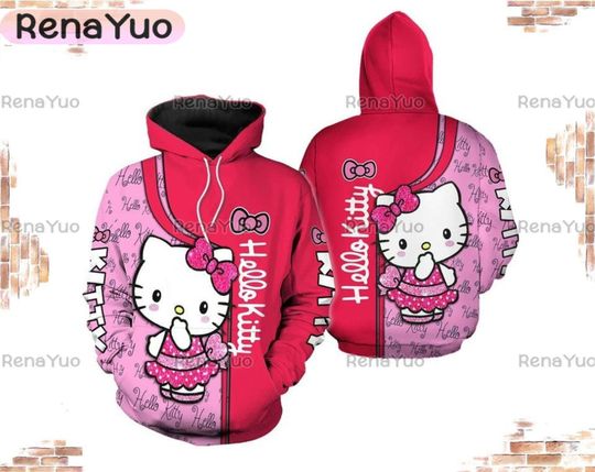 Hello Kitty 3D Hoodie, Hello Kitty 3D Adult Hoodie, Hello Kitty All Over Print Hoodie 3D, Cartoon Movie Hoodie