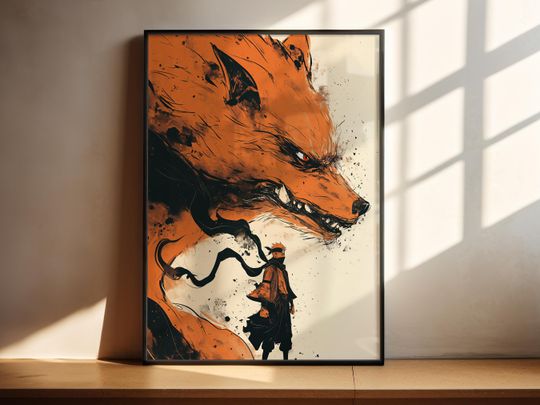 Narutoo & Kurama  Narutoo Style Art  Printable Wall Art  Digital Download  Anime Wall Art  Japanese Home Dcor