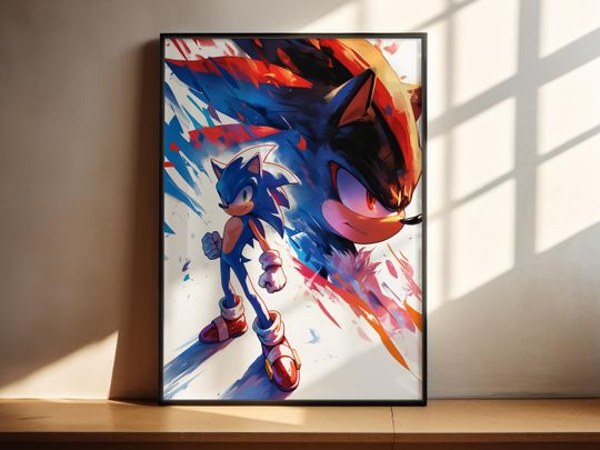 Sonic & Shadow, Movie Art Poster  Sonic The Hedgehog Inspired  Printable Wall Art  Digital Download  Gaming Wall Art  Bedroom Poster