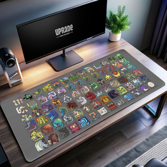 Monster Hunter Icons Desk Mat - Colorful Creature Symbols Mouse Pad for Ultimate Gaming Setup