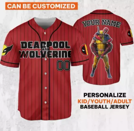 Custom Disney W and D Friendship Deadpool And Wolverine Baseball Jersey