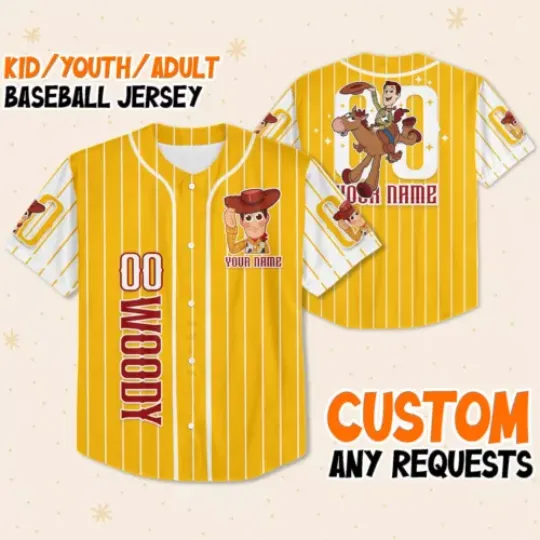 Personalize woody toy story Baseball Jersey, Custom Toy Story Disney Baseball Jersey