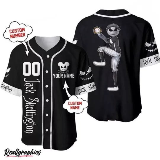 Personalized Jack Skellington Play Ball Black Baseball Jersey