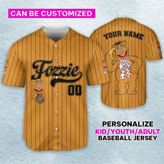 Personalize The Muppet Fozzie Bear Yellow Brown Baseball Jersey, Muppet Characters Baseball Jersey