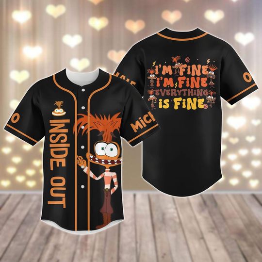 Custom Inside Out Anxiety Baseball Jersey, Disney Emotions Baseball Jersey, Inside Out 2 Baseball Jersey