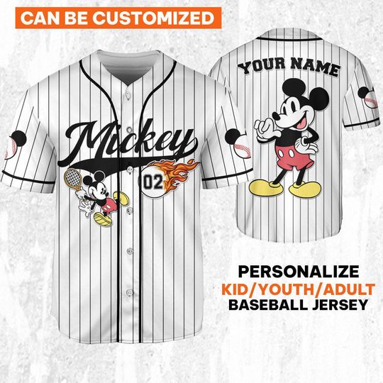 Personalize Mickey Tennis Black White Baseball Jersey, Disney Baseball Jersey Sports