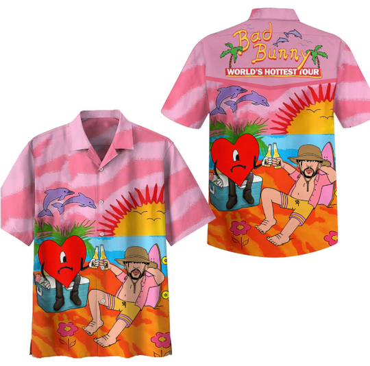 Bad Bunny Un Verano Sin Ti Bad Bunny World’s Hottest Tour Music Hawaiian Shirt Signature Cool Hawaiian Shirt Hawaiian All Over Print Shirt