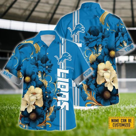 Detroit Lions Hawaiians Shirt, Custom Name Lions Hawaii Shirt