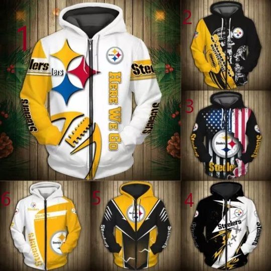 Pittsburgh Steeler Men's 3D Zip Hoodie, Football Lover