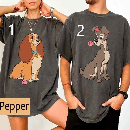 Lady and The Tramp Portrait Couple Matching Comfort Colors Shirt, Disney Dog Couple Tee, Dog Lover, Disneyland Couple Trip, Gift for Him Her