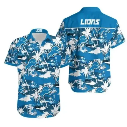 Detroit Football Team Lionss Hawaiian Button Down Shirt Unisex Adults