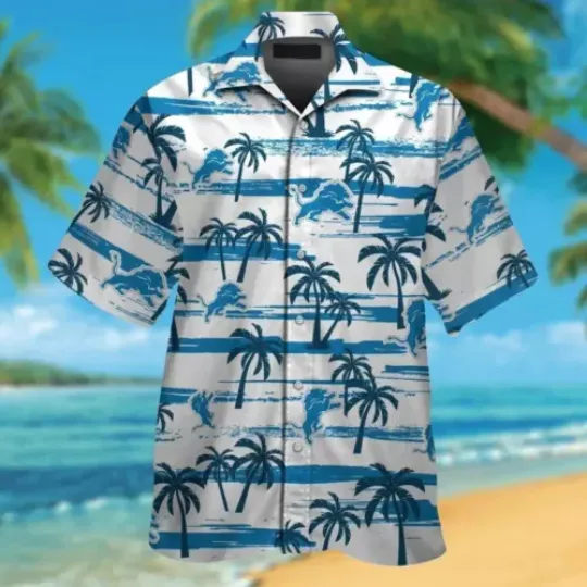 Detroit Lions Short Sleeve Button Up Tropical Hawaiian Shirt