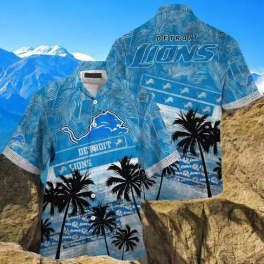 Detroit Lions Hawaiian Shirt Palm Tree And Leaves Hawaiian Shirt Outfit