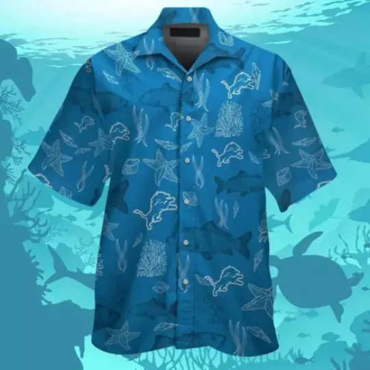 Detroit Lions Short Sleeve Button Up Tropical Hawaiian Shirt