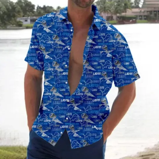 Detroit Team Football Hawaiian Shirt, button down shirt, Gift for Fan