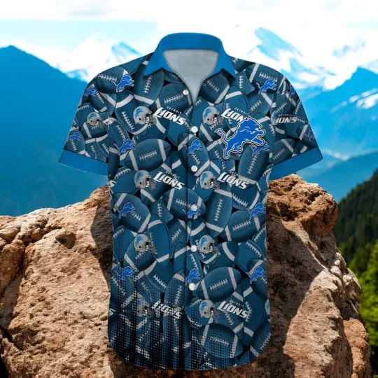 Detroit Lions Hawaiian Shirt Rugby Ball Pattern Summer Hawaiian Shirts