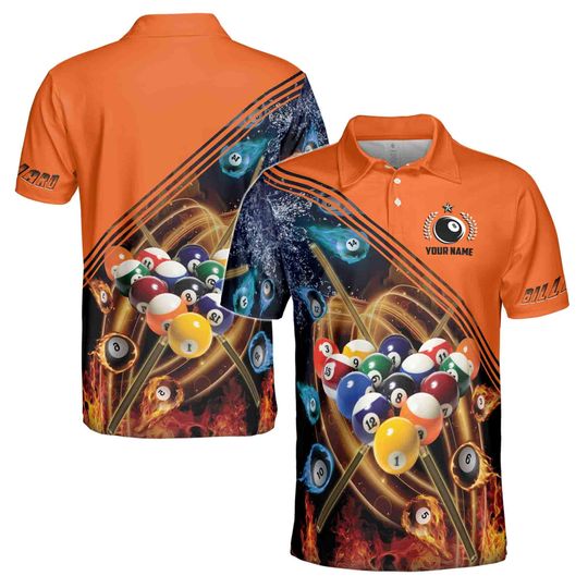 Personalized Orange Billiard Player Men's Polo Shirt