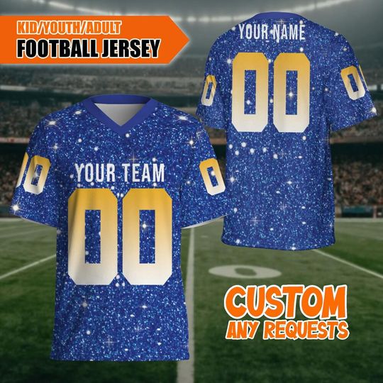 Customized Fraud Glitter Football Jersey Blue American Football, Custom Bridesmaid Blue Jersey Shirt