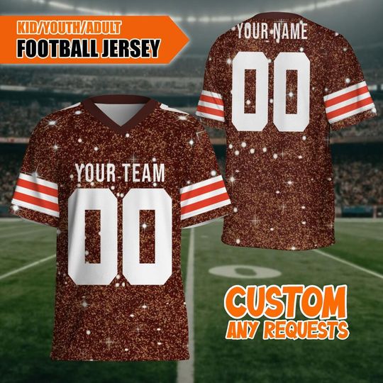 Customized Fraud Glitter Football Jersey Brown American Football, Custom Bridesmaid Brown Glitter Jersey Shirt, Glitter Bling Shirt