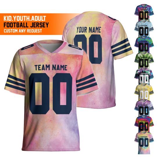 Customized Tie Dye football jersey pink pastel american football, Personalized Football Team Jersey, Tie Dye  Xmas Football Jersey