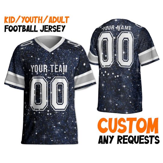 Customized Fraud glitter football jersey navy american football DC, Personalized Football Team Jersey
