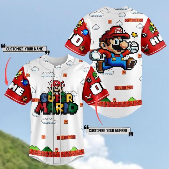Super Mario Baseball Jersey, Cute Superhero Jersey Shirt, Funny Family Football Jersey, Video Game Athletic Jersey, Gift For Friends