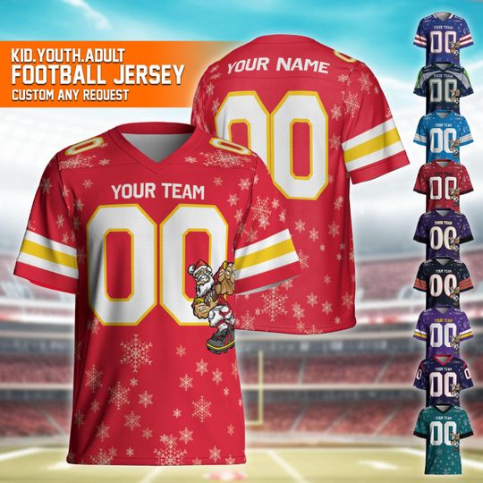 Custom Christmas Famous Team Santa Football Jersey Collection, Lion American Football Jersey, Jersey Game Day shirt, Chrismas Jersey