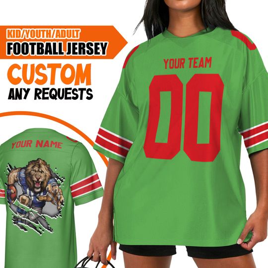 Custom Christmas Happy Team Color Football Jersey DL Lion Green, Chrismas Jersey American, Personalized Name Football Game Day Fan