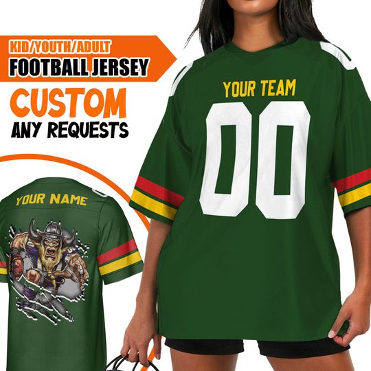 Custom Christmas Happy Team Color Football Jersey MV Viking Green, Chrismas Jersey American, Personalized Name Football Game Day Fan