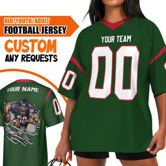 Custom Christmas Happy Team Color Football Jersey HT Bull Green, Chrismas Jersey American, Personalized Name Football Game Day Fan