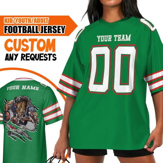 Custom Christmas Happy Team Color Football Jersey BB Buffalo Green, Chrismas Jersey American, Personalized Name Football Game Day Fan