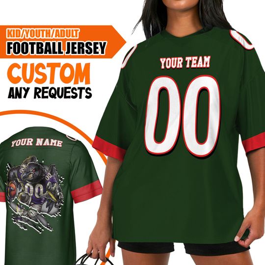 Custom Christmas Happy Team Color Football Jersey BR Raven Green, Chrismas Jersey American, Personalized Name Football Game Day Fan