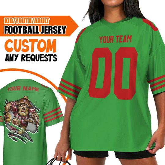Custom Christmas Happy Team Color Football Jersey SF 49e Green, Chrismas Jersey American, Personalized Name Football Game Day Fan