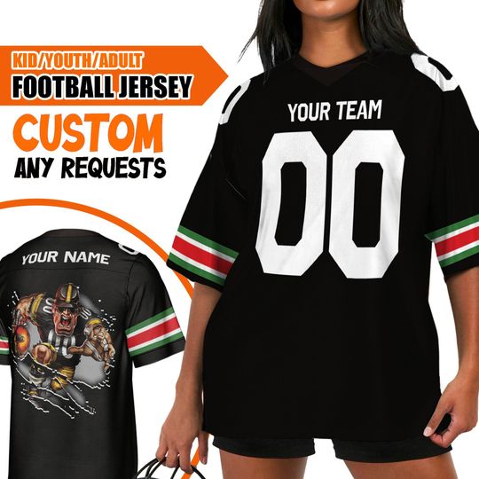 Custom Christmas Happy Team Color Football Jersey PS Steel Black, Chrismas Jersey American, Personalized Name Football Game Day Fan