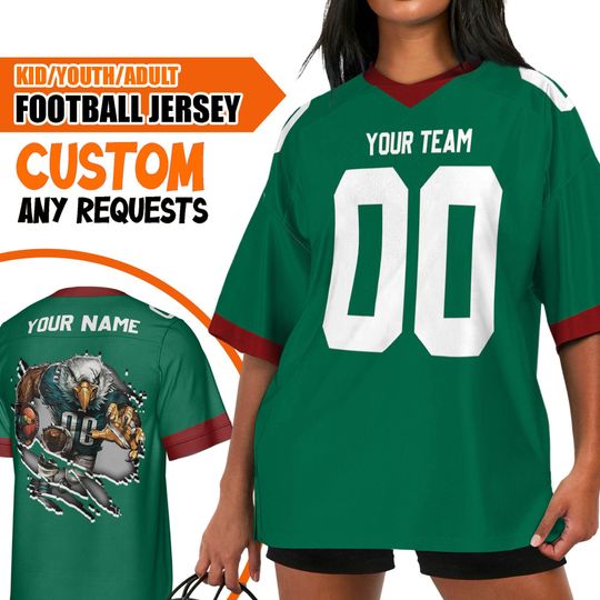 Custom Christmas Happy Team Color Football Jersey PE Eagle Green, Chrismas Jersey American, Personalized Name Football Game Day Fan