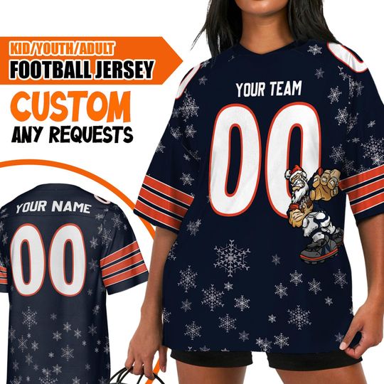 Custom Christmas Famous Team Santa Football Jersey CB Bear Navy, Bear American Football Jersey, Jersey Game Day shirt, Chrismas Jersey