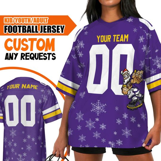 Custom Christmas Famous Team Santa Football Jersey MV Viking Purple, American Football Jersey, Jersey Game Day shirt, Chrismas Jersey