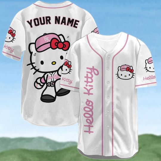 Personalized Hello Kitty Jersey Shirt, Kitty Cat Baseball Shirt, Cute Cat Jersey Shirt, My Melody Tee, Cartoon Movie Jersey, Funny Gift