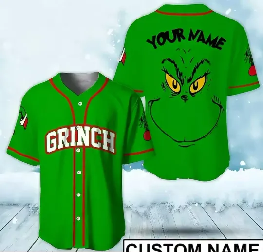 GREEN, Custom Name The funny character Face Christmas Baseball Jersey