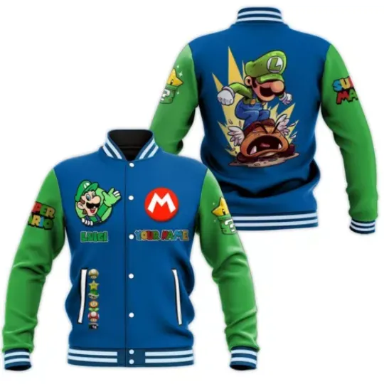 Luigi Baseball Jacket, Cartoon College Jacket