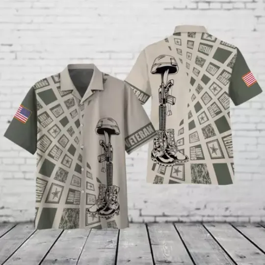 Army Veteran Military Boots Hawaiian Shirt American Soldier Gift For Dad Veteran