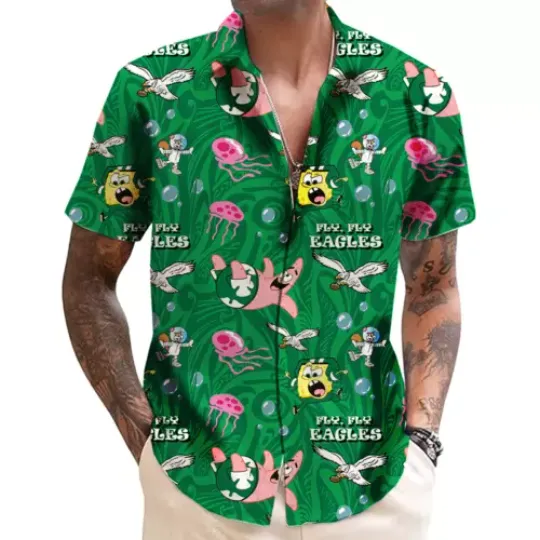 Philadelphia america Eagle hawaiian shirt, football spongebob cute summer shirt