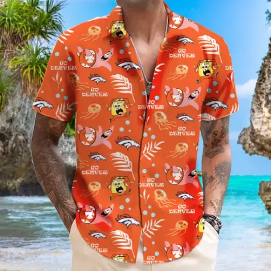 Denver team orange hawaiian shirt, spongebob collection, football fan