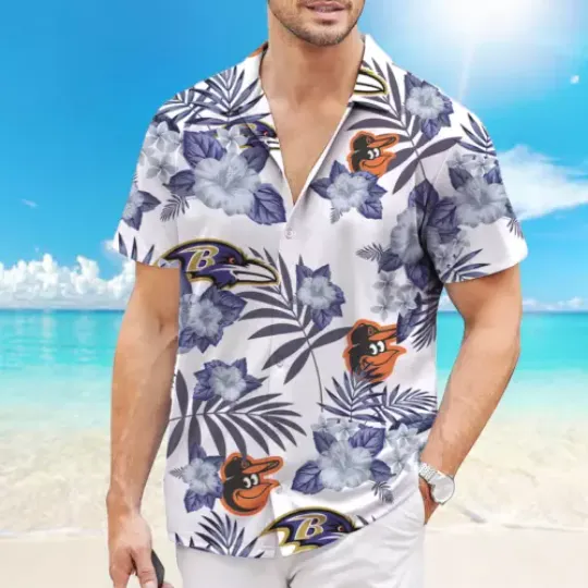 Baltimores RavensxBaltimores Oriole's Hawaiian Shirt, hibiscus flowers